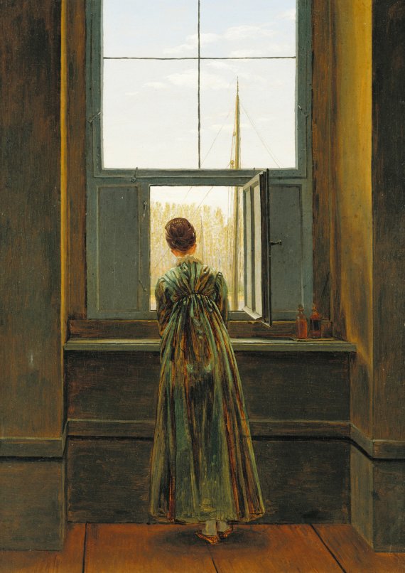 독일 낭만주의 화가 카스파르 프리드리히(1774–1840) '창문 밖을 보는 여인', 1822, 유화, 1833, 44×37㎝, 베를린 구국립미술관.© 뉴스1