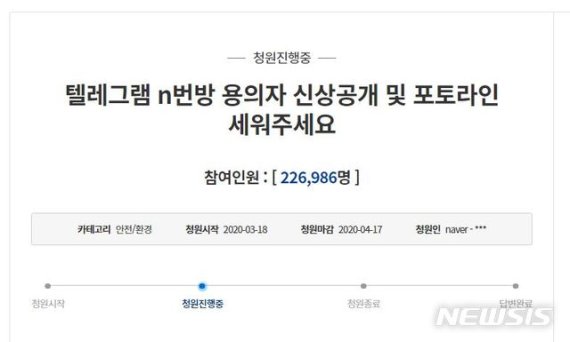 [서울=뉴시스](사진 = 청와대 국민청원 게시판 캡처) 2020.03.20.