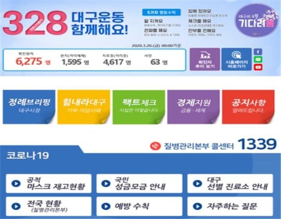 대구시 '코로나19' 전용 홈페이지 첫 화면. 사진=대구시 제공