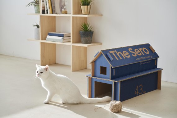 삼성전자 라이프스타일 TV 에코 패키지로 만든 고양이집. 삼성전제 제공