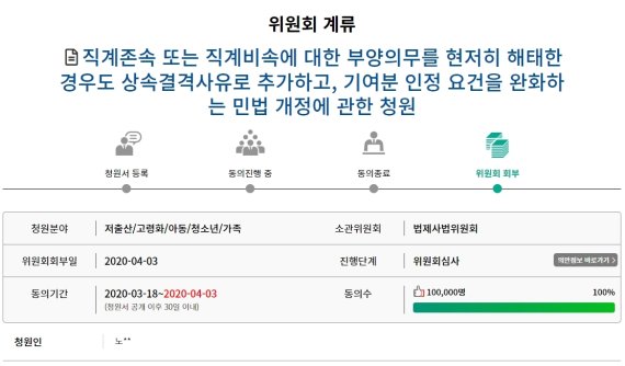 '구하라법' 개정 청원이 국회 기획재정위원회에 회부 됐다. (대한민국국회 '국민동의청원' 홈페이지 화면 갈무리) © 뉴스1