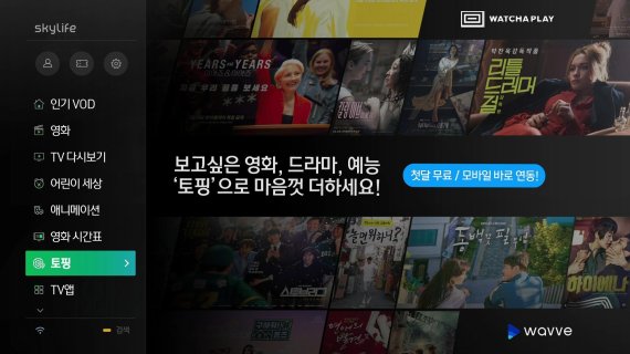 OTT 플랫폼 토핑 서비스 화면. KT스카이라이프 제공
