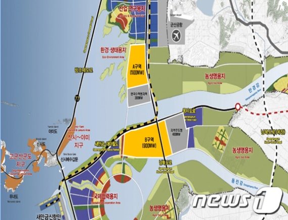 새만금 수상태양광 발전사업 대상지역 배치도.(새만금개발청 제공)2019.12.5© 뉴스1