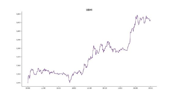 가상자산 거래소 업비트에 상장된 모든 가상자산을 대상으로 종합시장지수 방법론에 따라 산출한 업비트마켓인덱스(UBMI) 지수. 14일 오전 9시 기준/ 사진=업비트 제공