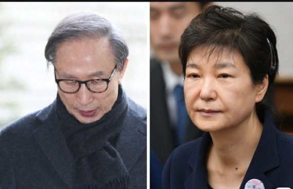이명박(왼쪽)·박근혜 전 대통령.