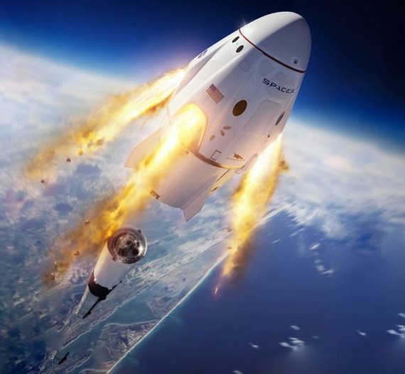 미국 민간 우주개발업체 스페이스X의 첫 민간 유인 우주왕복선 '크루 드래건' 발사 상황을 묘사한 그래픽 이미지 / 사진=스페이스X 홈페이지 갈무리