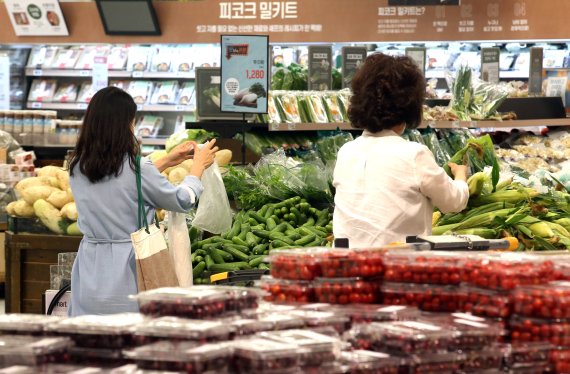 5월 소비자물가 상승률이 전년동월 대비 0.3% 하락한 것으로 나타나면서 8개월만에 마이너스로 전환됐다. 2일 서울의 한 대형마트를 찾은 시민들이 쇼핑을 하고 있다. 사진=서동일 기자