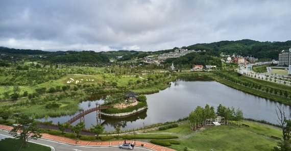 평창 대관령 알펜시아 리조트 솔섬 및 주변 산책로 모습.