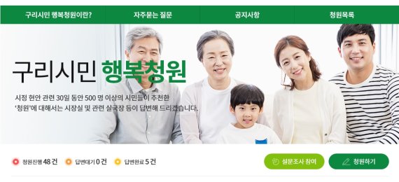 구리시 시민행복청원 게시판. 사진제공=구리시