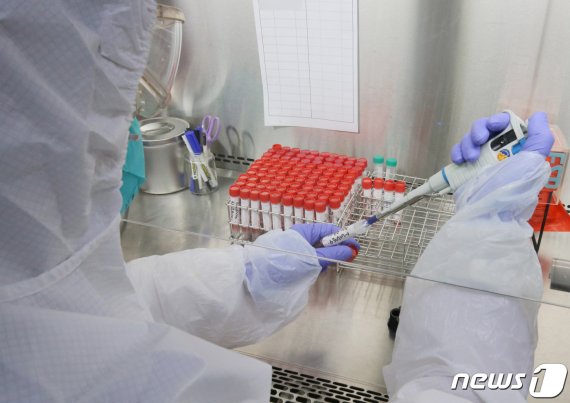 대전 유성구 대전보건환경연구원에서 연구원들이 신종 코로나바이러스 감염증(코로나19) 진단검사를 하고 있다. 뉴스1 © News1 김기태 기자