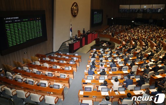 4일 오후 서울 여의도 국회에서 열린 제380회국회(임시회) 제8차 본회의에서 소득세법 일부개정법률안이 가결되고 있다.