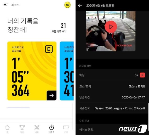 주행을 마친 레이서는 9.81파크 앱을 통해 랩타임(구간기록)과 전체랭킹 순위를 확인할 수 있다. 8일 기준 기자는 올해 리그X 라운드2 레이스 8에서 상위 27.86%인 17위에 랭크됐다. 순위는 시간이 흐를수록 다른 레이서의 기록에 의해 밀려나는데 이것이 9.81파크를 또다시 찾게 하는 계기를 마련해준다. © 뉴스1 송화연 기자