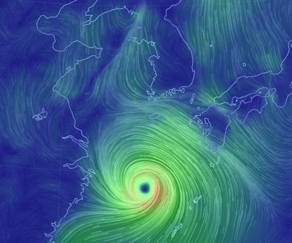기상청 비주얼맵으로 본 제8호 태풍 바비의 모습. 기상청 제공.