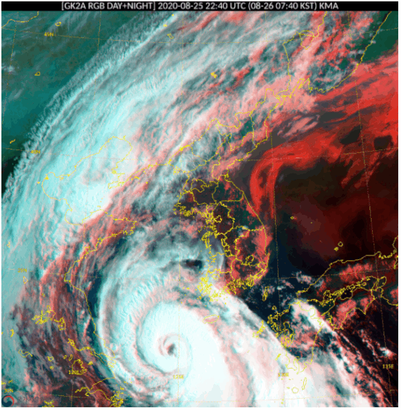 천리안 2A 위성으로 관측한 태풍 바비의 모습. 기상청 제공.