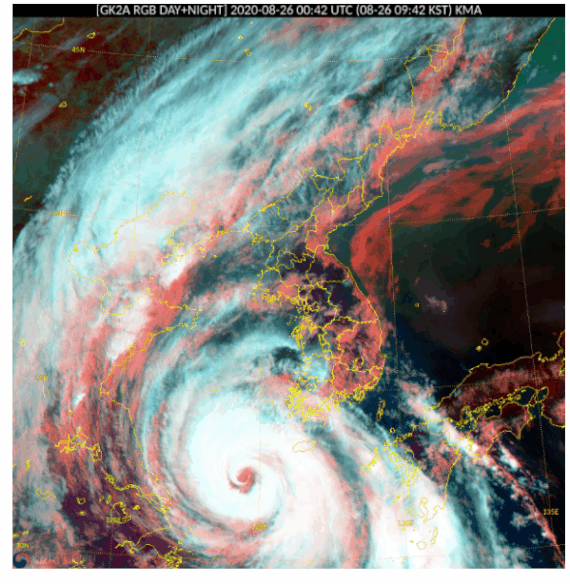 천리안위성 2A로 관측한 태풍 바비의 모습. 기상청 제공.