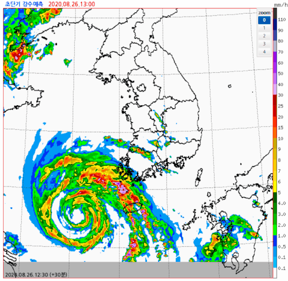 레이더 영상으로 관측한 태풍 '바비'의 모습. 기상청 제공.