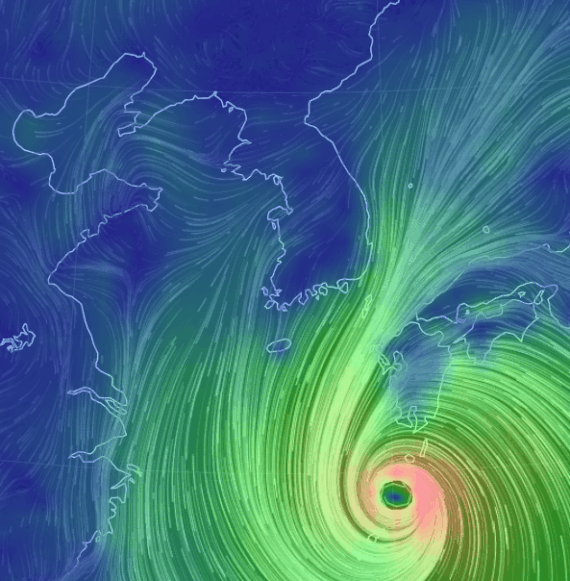 기상청 비주얼맵으로 통해 본 제10호 태풍 '하이선'의 모습. 기상청 제공.