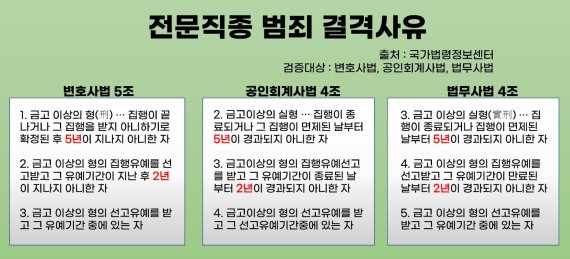 전문직종 범죄 결격사유, 출처=국가정보법령센터, 그래픽=최중무 인턴기자