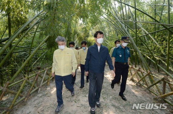 진영 행정안전부장관이 지난 9월 8일 울산 태화강 국가정원을 방문, 태풍 피해현장인 십리대숲을 둘러보고 있다. /사진=뉴시스