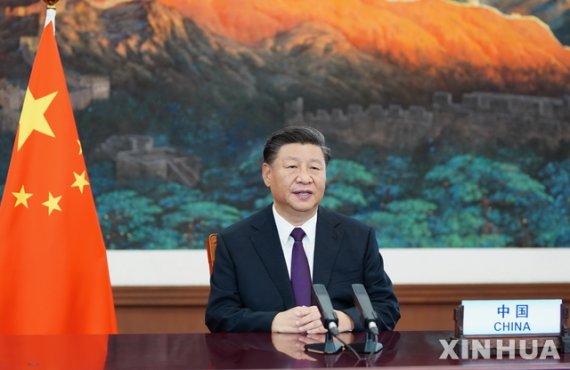 [베이징=AP/뉴시스]시진핑 중국 국가주석이 21일 화상으로 열린 유엔 75주년 기념 고위급 회의에서 연설하고 있다. 2020.9.22. /사진=뉴시스