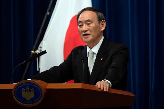 FILE PHOTO: Yoshihide Suga speaks during a news conference following his confirmation as Prime Minister of Japan in Tokyo, Japan September 16, 2020. Carl Court/Pool via REUTERS/File Photo /REUTERS/뉴스1 /사진=뉴스1 외신화상