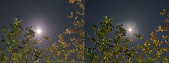 갤럭시 S20 FE 야간모드로 촬영한 사진(오른쪽)과 일반모드로 촬영한 사진 비교. 사진=김아름 기자