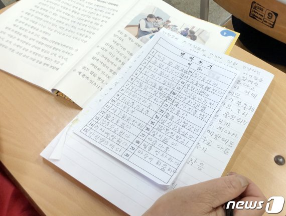 574돌 한글날을 하루 앞둔 8일 오후 광주 북구 희망학교에 한글을 배우고자 모인 10여명의 할머니들이 국어교사의 설명에 맞춰 받아쓰기를 하고 있다.2020.10.8/뉴스1 © News1 이수민 수습기자