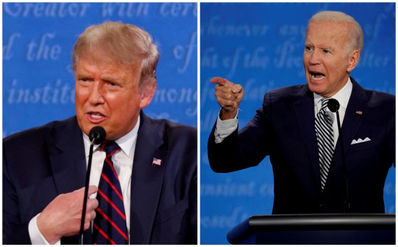 FILE PHOTO: A combination picture shows U.S. President Donald Trump and Democratic presidential nominee Joe Biden speaking during the first 2020 presidential campaign debate, held on the campus of the Cleveland Clinic at Case Western Reserve University in Cleveland, Ohio, U.S., September 29, 2020. P