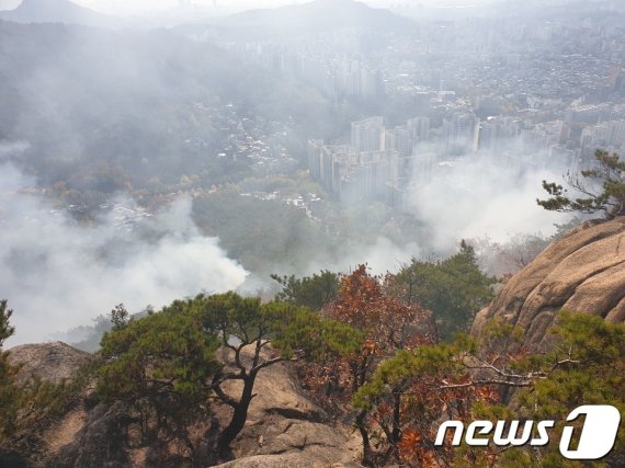 30일 서울 은평구 북한산 족두리봉 인근 등산로에서 화재가 발생해 소방대원들이 진화작업을 벌이고 있다. (소방청 제공) /사진=뉴스1화상