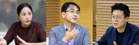 ▲박정은 부산창조경제혁신센터 특화사업 및 창업인재육성팀장, 박세열 한국IBM 블록체인기술 총괄상무, 김광정 스크리나 대표(왼쪽부터) /사진=노동균 기자