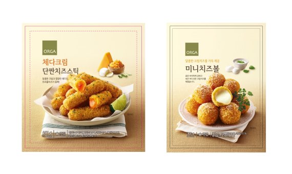 풀무원 올가홀푸드 '체다크림 단짠치즈스틱'(왼쪽)과 '미니치즈볼'