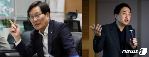 신동근 더불어민주당 최고위원(왼쪽)과 금태섭 전 민주당 의원. © 뉴스1