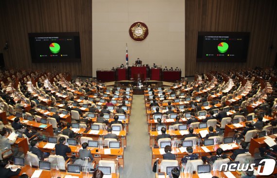 지난해 12월 9일 오후 서울 여의도 국회에서 열린 본회의에서 5·18민주화운동 등에 관한 특별법 개정안이 통과되고 있다. 개정안은 5·18 민주화 운동에 대한 허위사실을 유포해 명예훼손을 할 경우 5년 이하의 징역 또는 5000만원 이하의 벌금에 처하는 내용을 골자로 한다. 사진=뉴스1화상