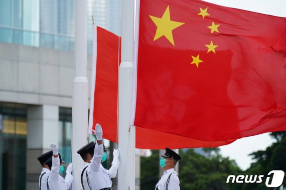 지난 10월1일 홍콩에서 신중국 건국 71주년 행사가 열리고 있다. © 로이터=뉴스1