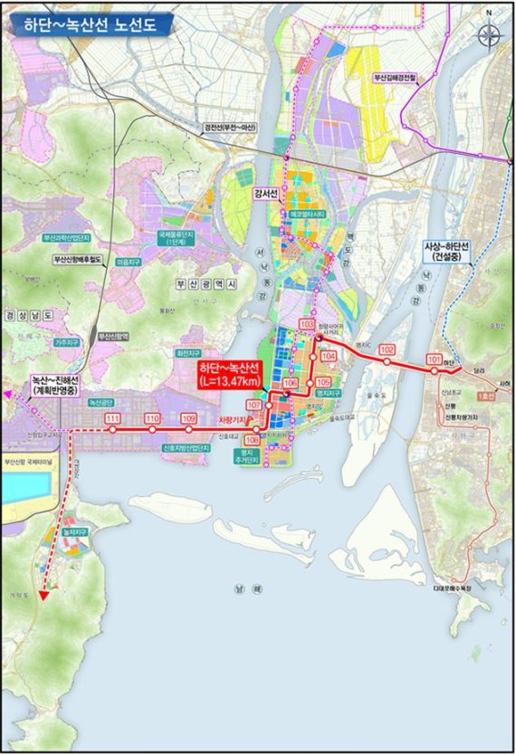 부산도시철도 하단~녹산선 노선 계획도. 부산시 제공