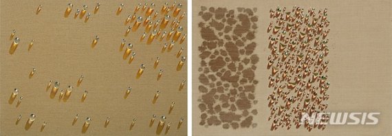 [서울=뉴시스] 83년 이후-물방울(多) 20호 가격 비교. (사진 왼쪽)2006 최고가-김창열, 물방울 SH 2000-33, 2000, 캔버스에 유채, 53×72.7cm, 낙찰가: 2100만원(K옥션 2006.09.14). 2019 최고가-김창열, 물방울 PA85009, 1984, 마포에 유채, 50×72.7cm, 낙찰가 5400만원(K옥션 2019.07.17) 사진=한국미술시가감정협회 제공. 2020.5.04. photo@newsis.com /사진=뉴시스