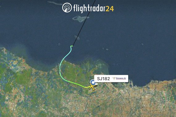 This radar image shows the flight path of Indonesian Sriwijaya Air Flight 182 before it dropped off radar, Saturday, Jan. 9, 2021. (Flightradar24.com via AP) /뉴시스/AP /사진=뉴시스 외신화상