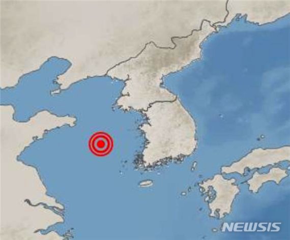 19일 중국 지진청이 진앙지로 발표한 칭다오(청도) 동쪽 332㎞ 지점 해역. (이미지=기상청 제공) /사진=뉴시스