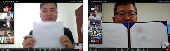<페어립 이범준 대표 (사진 오른쪽)과 에이알인차이나 마이클 장 대표가 NDA(기밀유지협약)를 체결하고 있다.> △△사진 제공=충남정보문화산업진흥원