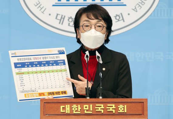 김진애 열린민주당 의원이 19일 서울 여의도 국회 소통관에서 서민 세입자 전세금 보호 3종 제도 개정안 발의 기자회견을 하고 있다. 2021.01.19. 사진=박범준 기자