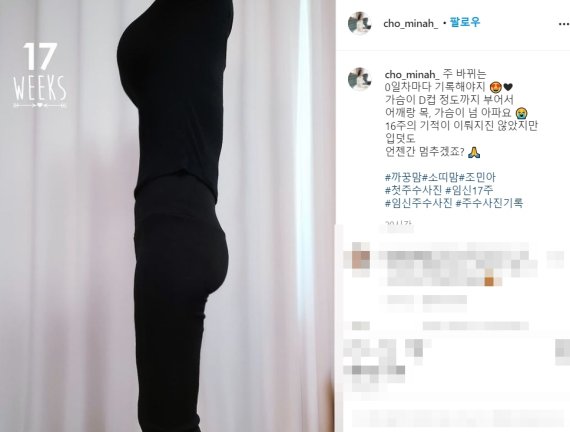 '임신 17주' 조민아 "가슴 D컵, 너무 아프다"…악플러 "무슨 D냐 정신병자"