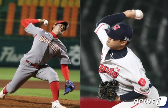 SK 투수 서진용(왼쪽)과 롯데 구승민이 역투하고 있다./뉴스1© 뉴스1
