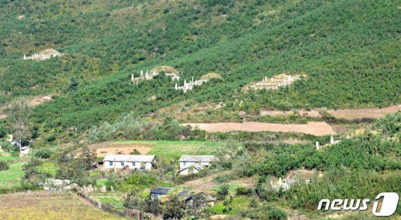 개성시 해선리에 있는 칠릉군 전경. 모두 능주가 확인되지 않았고, 고려 중기부터 후기까지 시기에 조성된 왕후와 왕비, 왕족의 무덤으로 추정된다. (평화경제연구소 제공) 2021.01.30.© 뉴스1