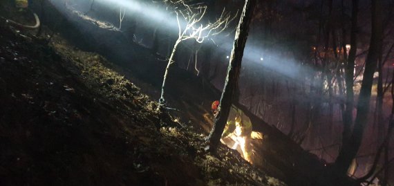 [대구=뉴시스]김정화 기자 = 22일 오후 5시38분께 동구 능성동 도학사 인근 야산에서 산불이 발생했다. (사진 = 대구소방안전본부 제공) 2021.02.22. photo@newsis.com
