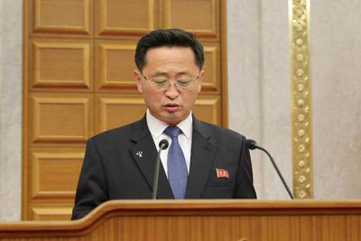 [서울=뉴시스] 김덕훈 북한 내각총리가 지난 10일 조선노동당 중앙위원회 제8기 제2차 전원회의 3일째 회의에서 토론자로 나섰다. 2021.02.11. (사진=노동신문 캡처) *재판매 및 DB 금지