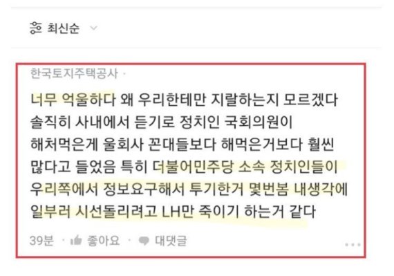 직장인 커뮤니티 '블라인드'에 올라온 게시글 캡처 화면