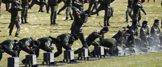 【평택=뉴시스】이정선 기자 = 건군 제69주년 국군의 날 행사가 열린 28일 오전 경기 평택 해군 제2함대 사령부에서 특전사 대원들이 무술 및 격파시범을 보이고 있다. 2017.09.28. ppljs@newsis.com