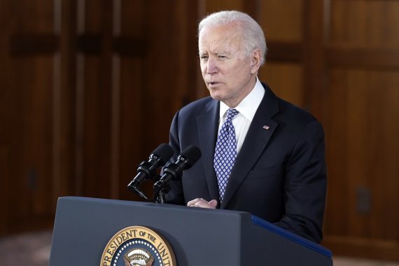 조 바이든 미국 대통령이 지난 19일 조지아 애틀랜타의 에머리 대학에서 아시아·태평양 아일랜드 공동체 지도자들과 만난 뒤 연설하고 있다. 뉴시스