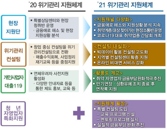 2021년 금융감독원의 소상공인 코로나19 위기관리 지원체계. 사진=금융감독원