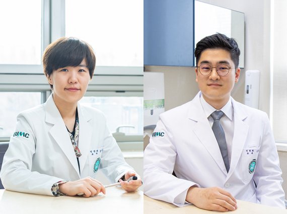 이대목동병원 뇌경색 혈전 제거술 전문 의료진인 신경과 장윤경-신동우 교수(왼쪽부터)